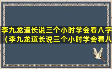 李九龙道长说三个小时学会看八字（李九龙道长说三个小时学会看八字 百度云）